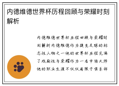 内德维德世界杯历程回顾与荣耀时刻解析